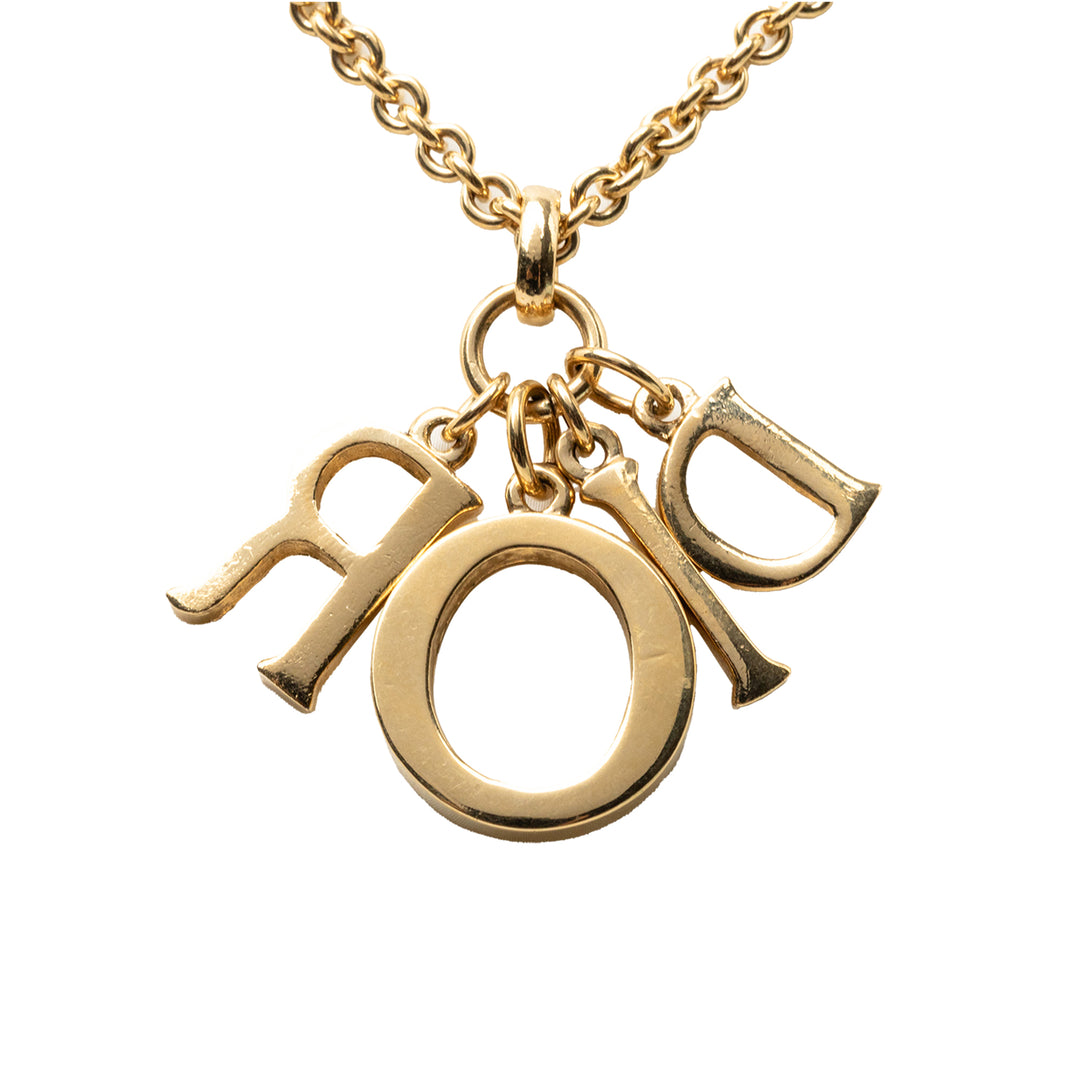Dior plaqué Strass Logo Pendant Collier