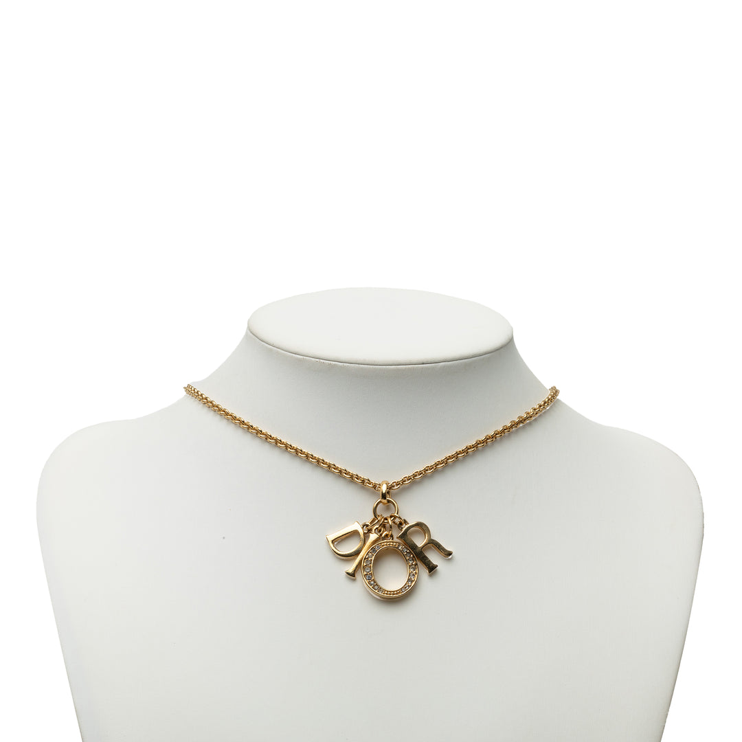 Dior plaqué Strass Logo Pendant Collier