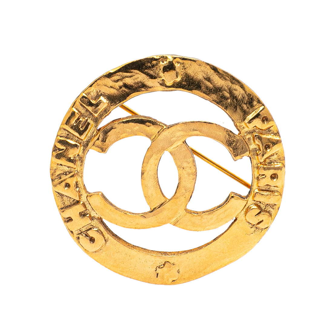 Gold Plated CC Round Brooch Gold - Gaby Paris