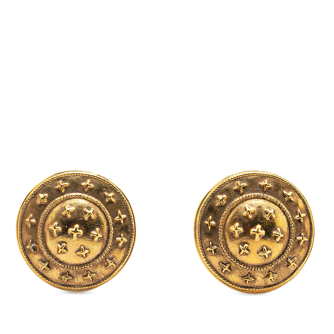 Gold Plated Stars Round Clip on Earrings Gold - Gaby Paris