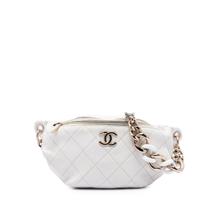 CC Matelassé Elegant Sac ceinture Cuir de veau Blanc
