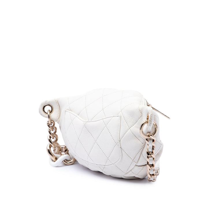 CC Matelassé Elegant Sac ceinture Cuir de veau Blanc