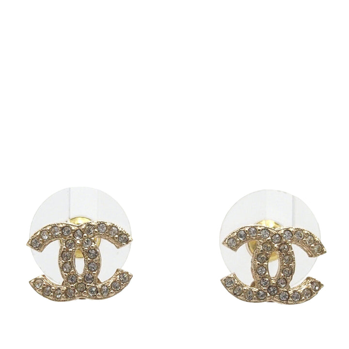 Chanel CC Brass Strass fermoir poussette Boucles d’oreilles
