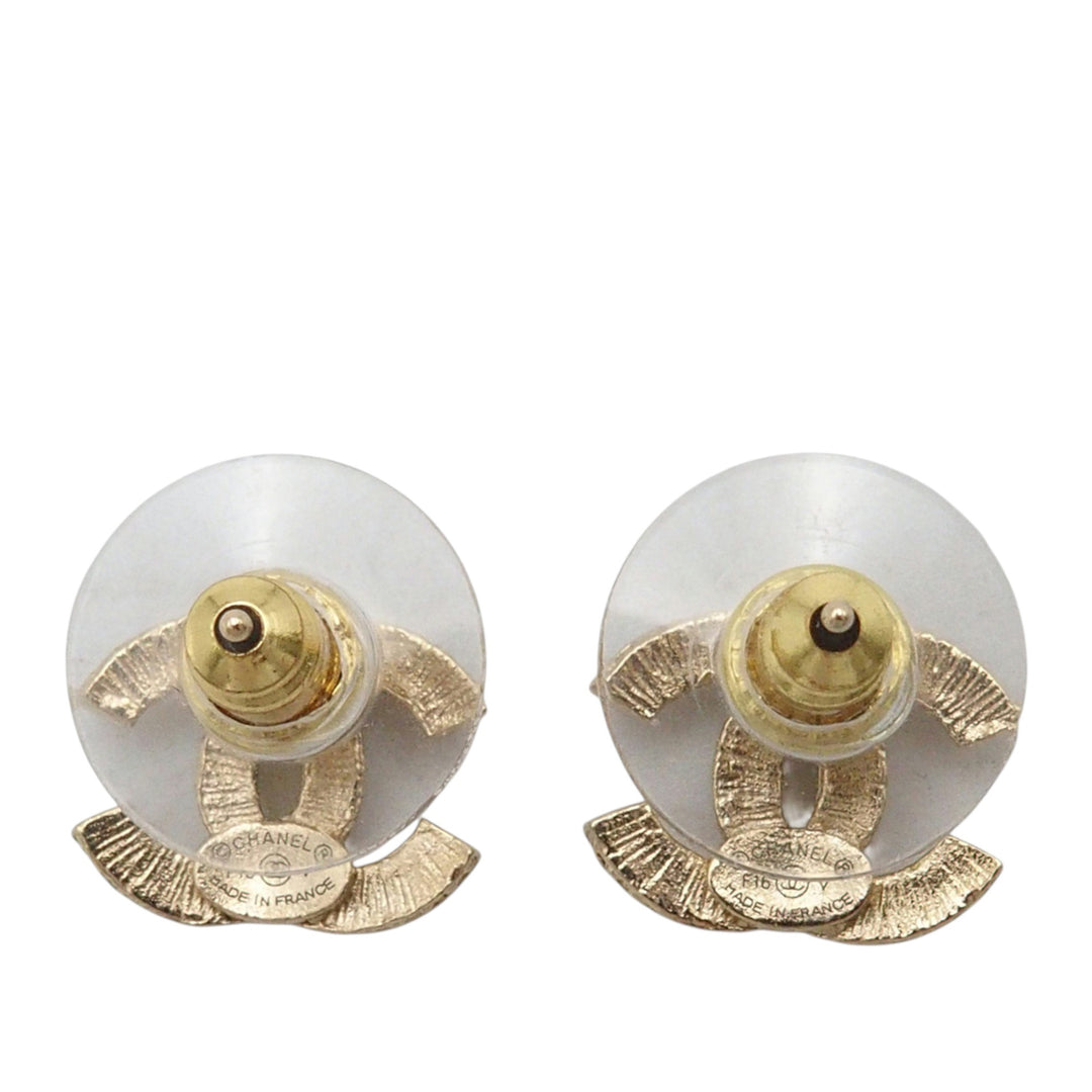 Chanel CC Brass Strass fermoir poussette Boucles d’oreilles