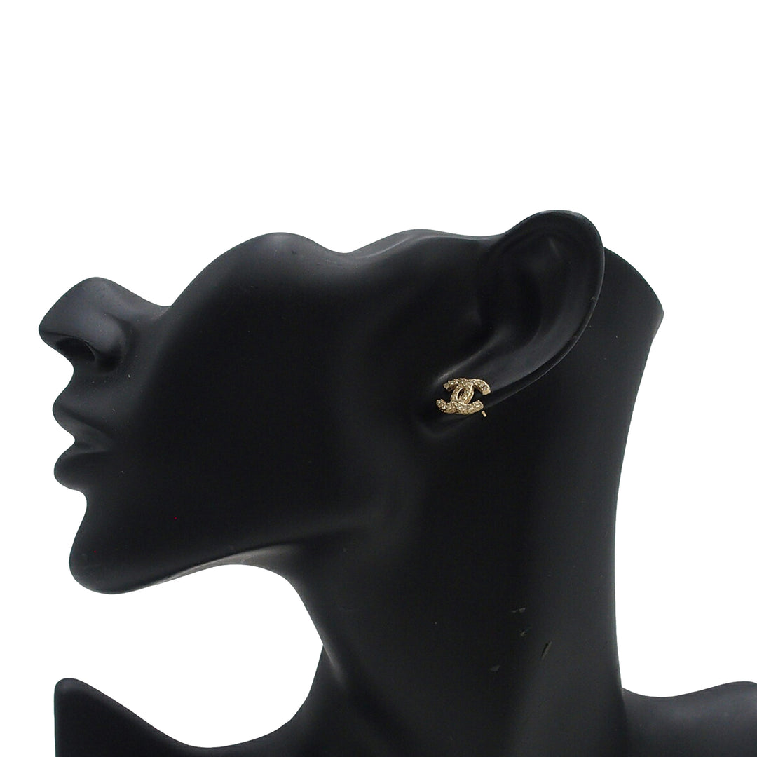 Chanel CC Brass Strass fermoir poussette Boucles d’oreilles