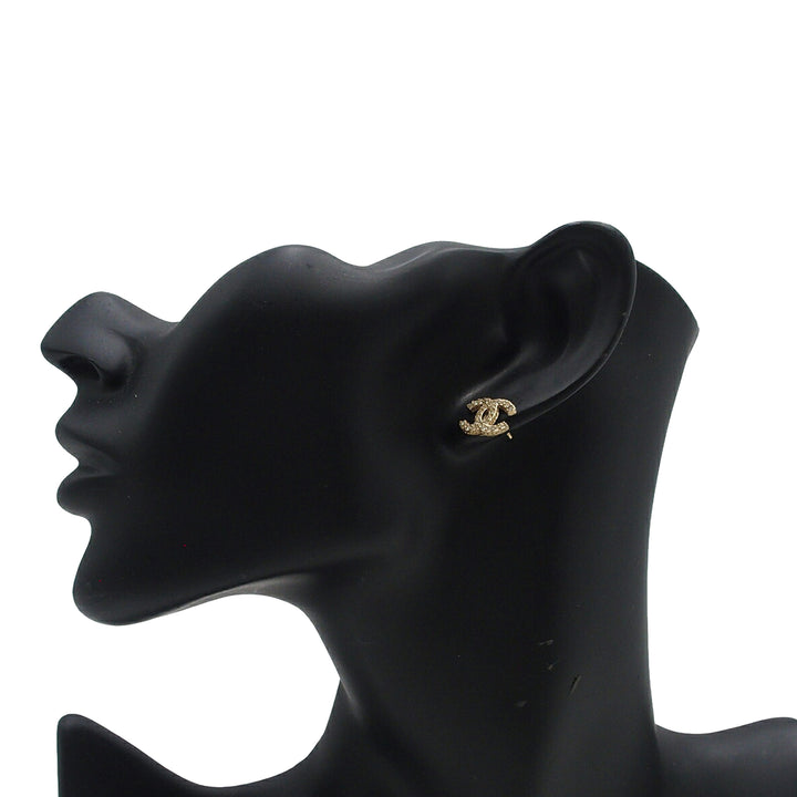 Chanel CC Brass Strass fermoir poussette Boucles d’oreilles