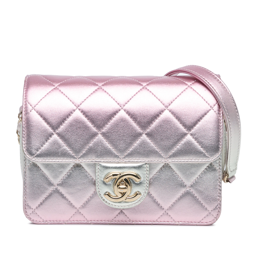 Mini Metallic Lambskin Like a Wallet Flap Bag Pink - Gaby Paris