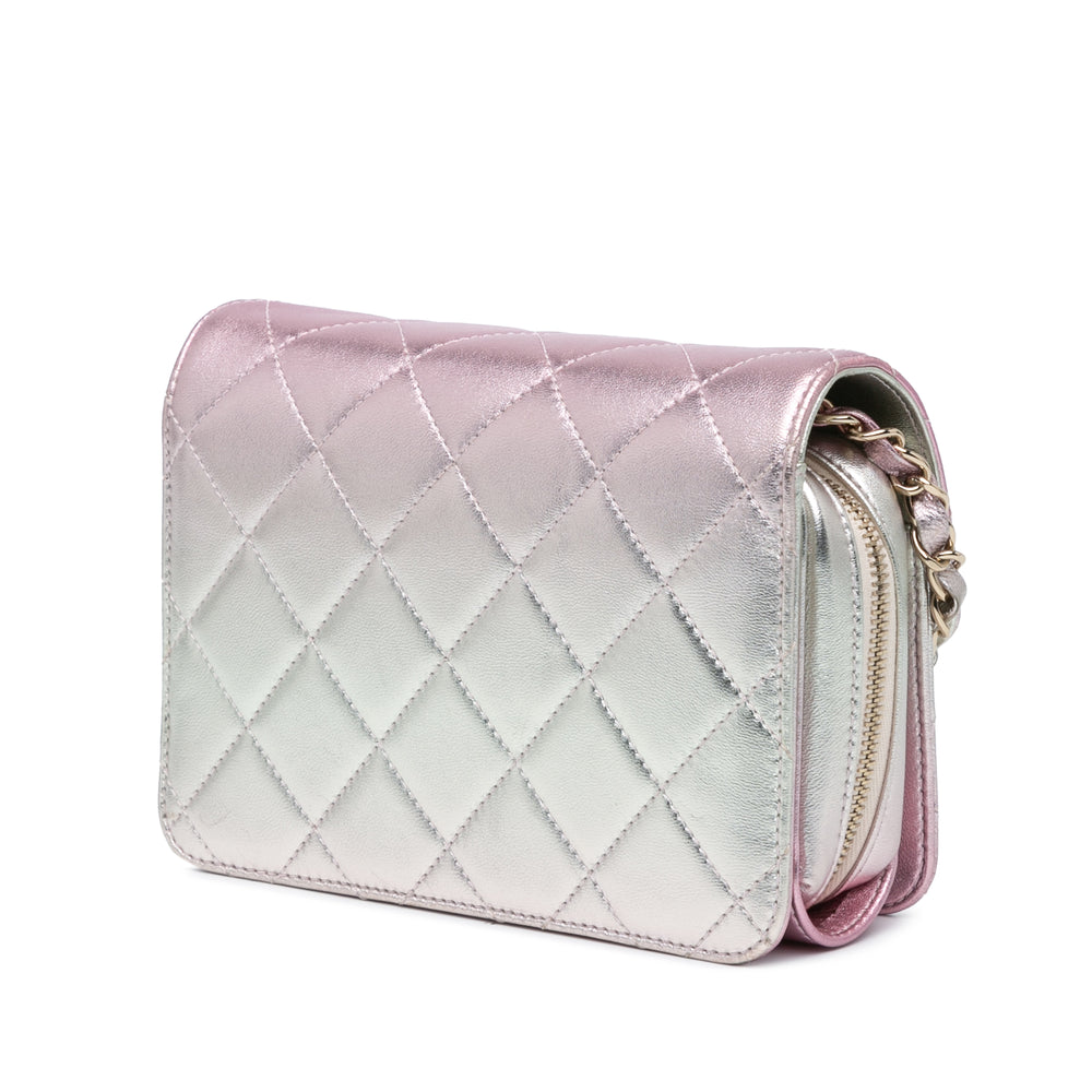 Mini Metallic Lambskin Like a Wallet Flap Bag Pink - Gaby Paris