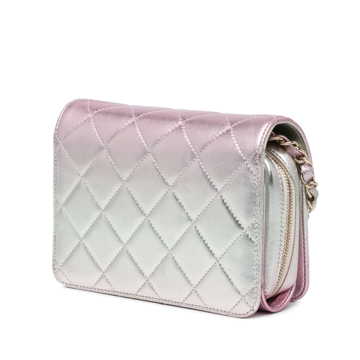 Mini Metallic Lambskin Like a Wallet Flap Bag Pink - Gaby Paris