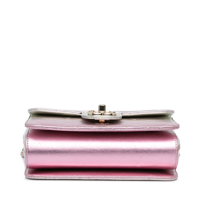 Mini Metallic Lambskin Like a Wallet Flap Bag Pink - Gaby Paris