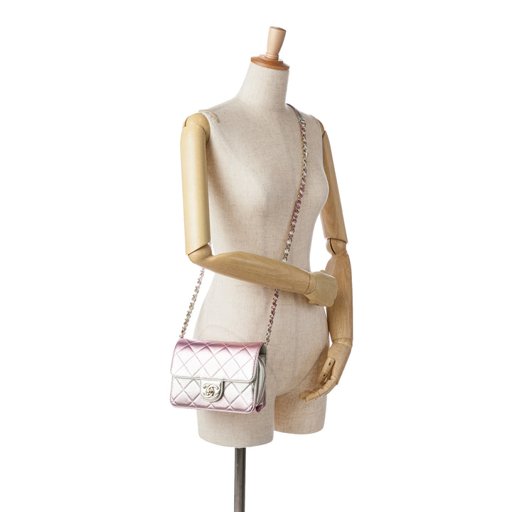 Mini Metallic Lambskin Like a Wallet Flap Bag Pink - Gaby Paris