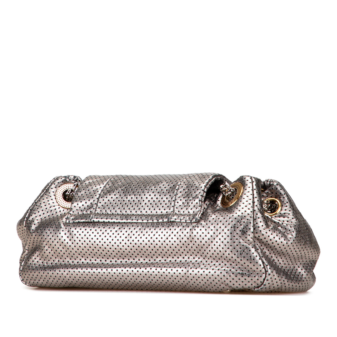 Chanel Métallisé Perforated Cuir de veau Drill Accordion Flap Argenté