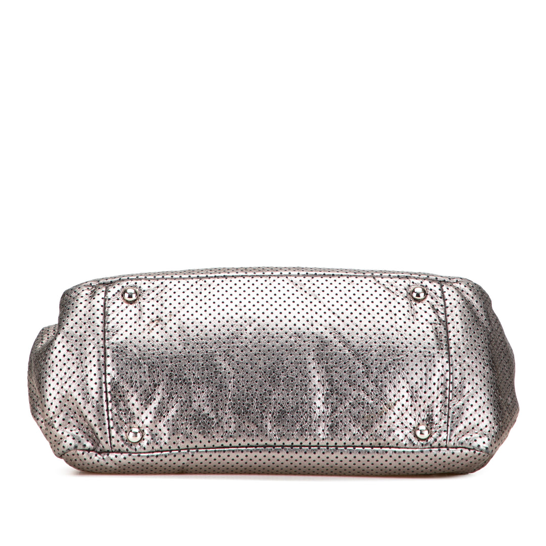 Chanel Métallisé Perforated Cuir de veau Drill Accordion Flap Argenté