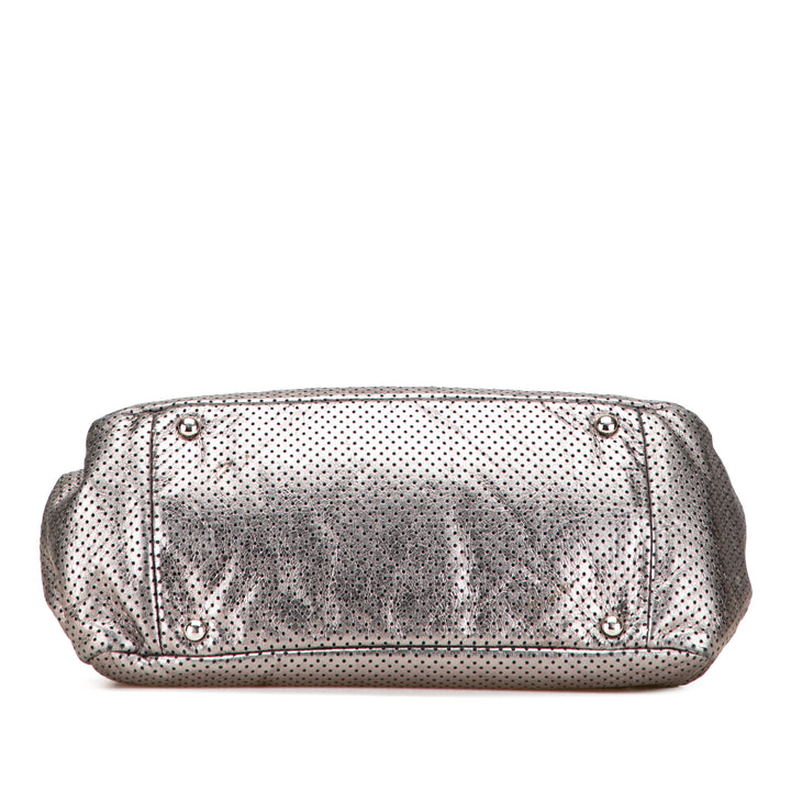 Chanel Métallisé Perforated Cuir de veau Drill Accordion Flap Argenté