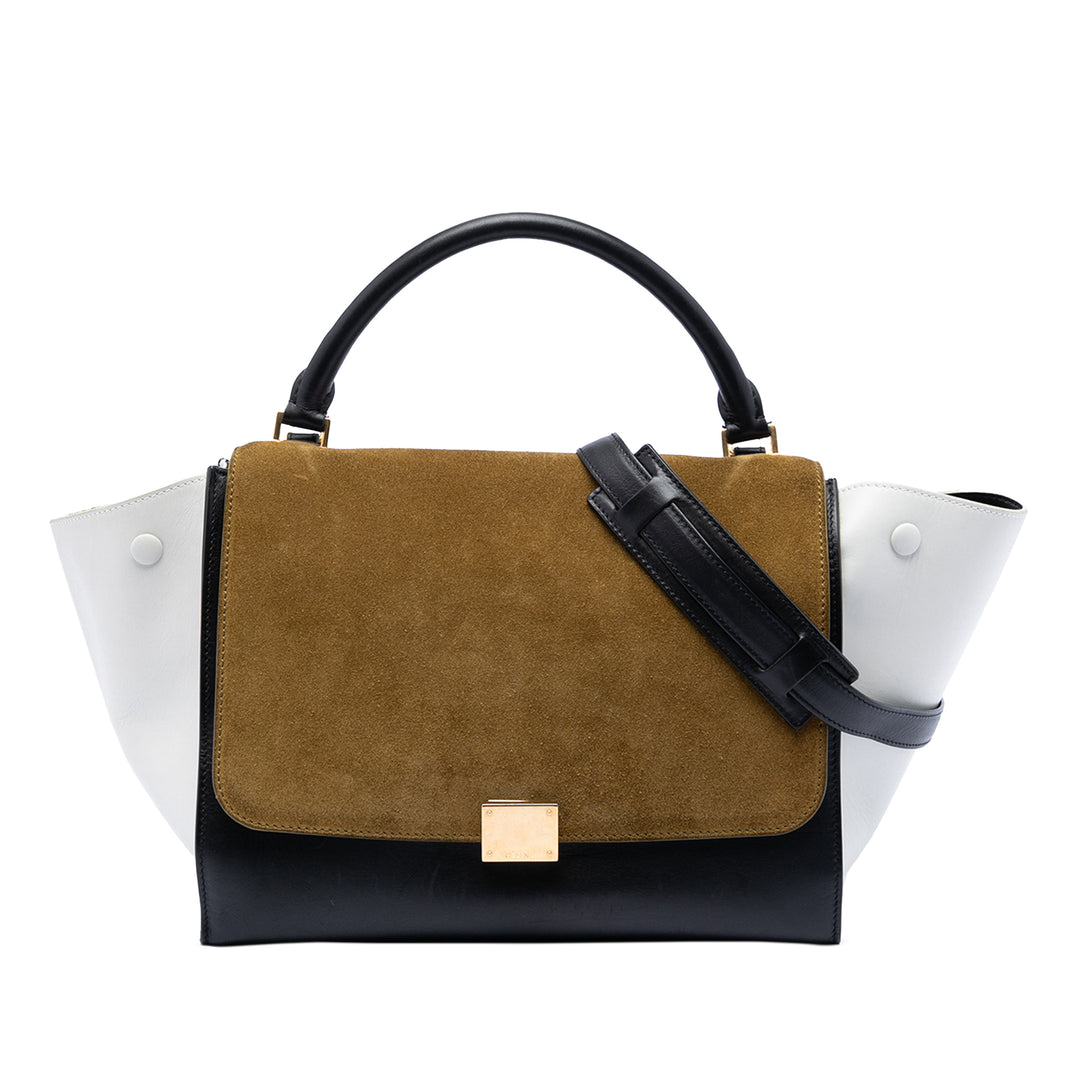 Celine Medium Tricolor Cuir de veau et Daim Trapeze Sac