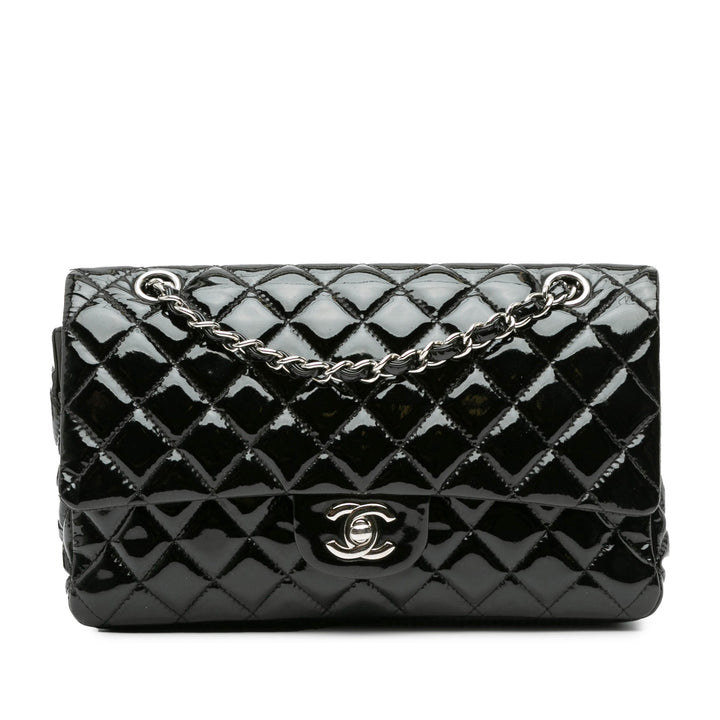 Medium Classic Patent Double Flap Black - Gaby Paris