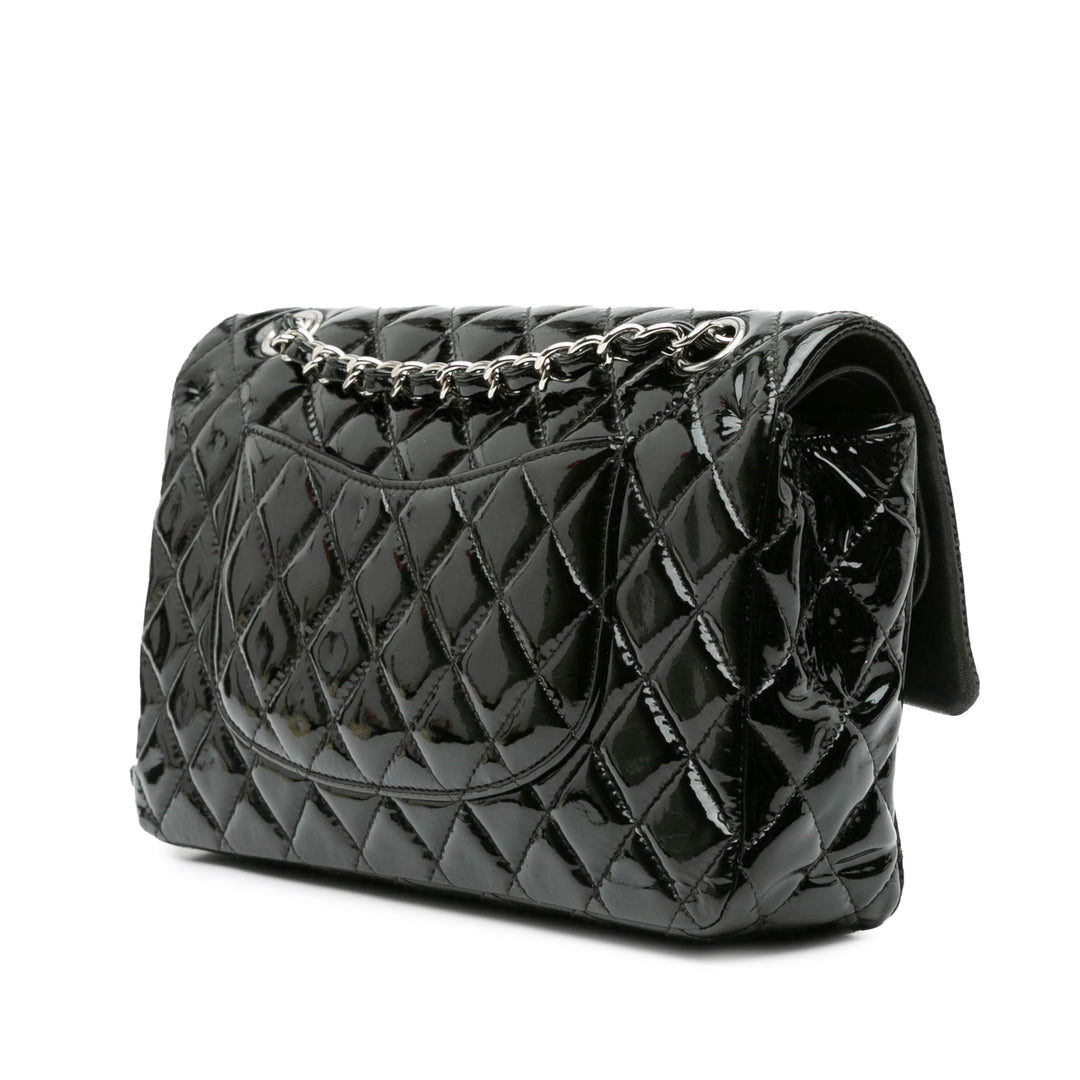 Medium Classic Patent Double Flap Black - Gaby Paris