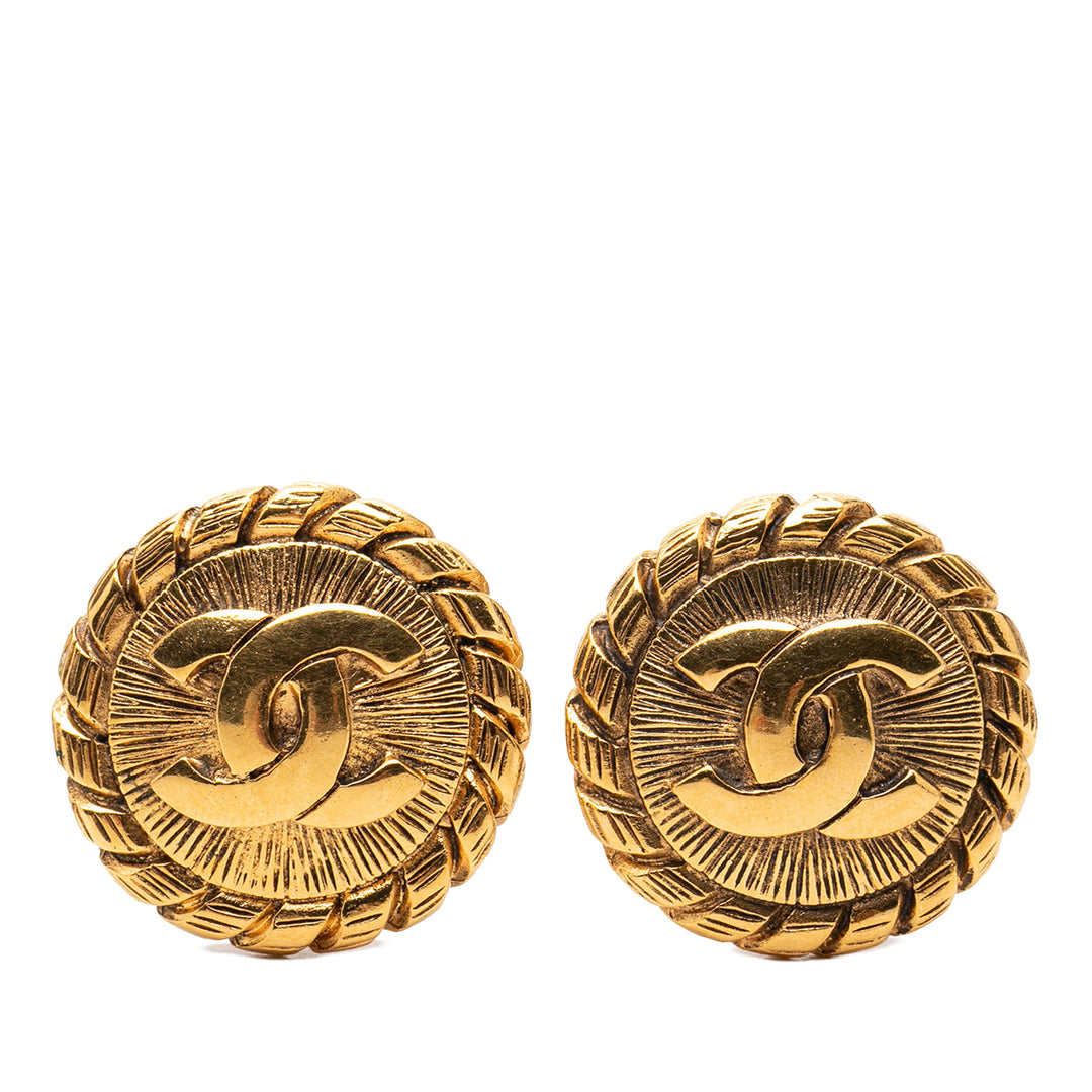 Chanel CC plaqué Sunburst Rond Clip On Boucles d’oreilles