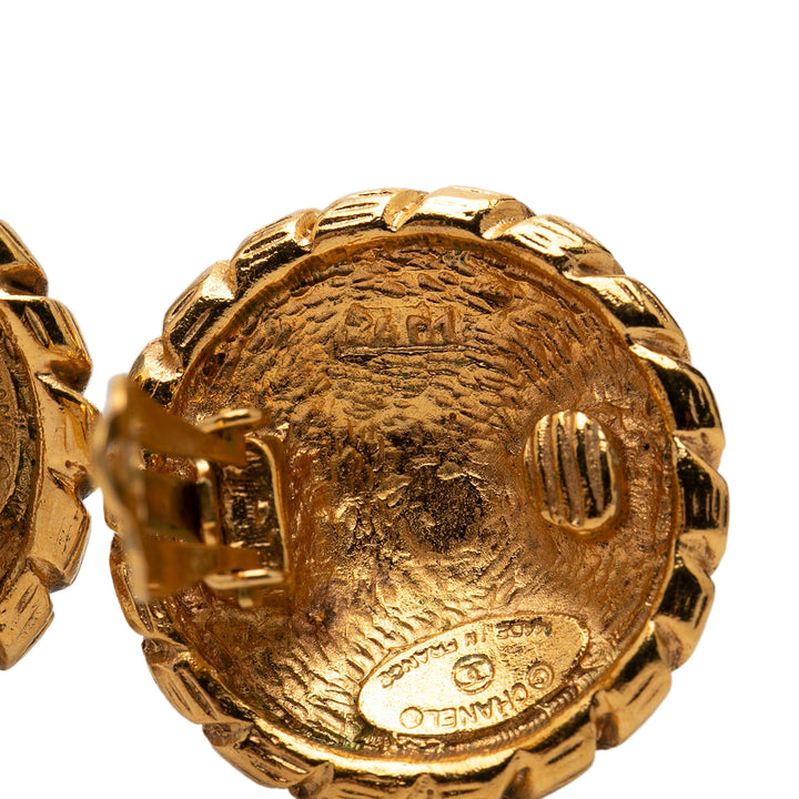 Chanel CC plaqué Sunburst Rond Clip On Boucles d’oreilles