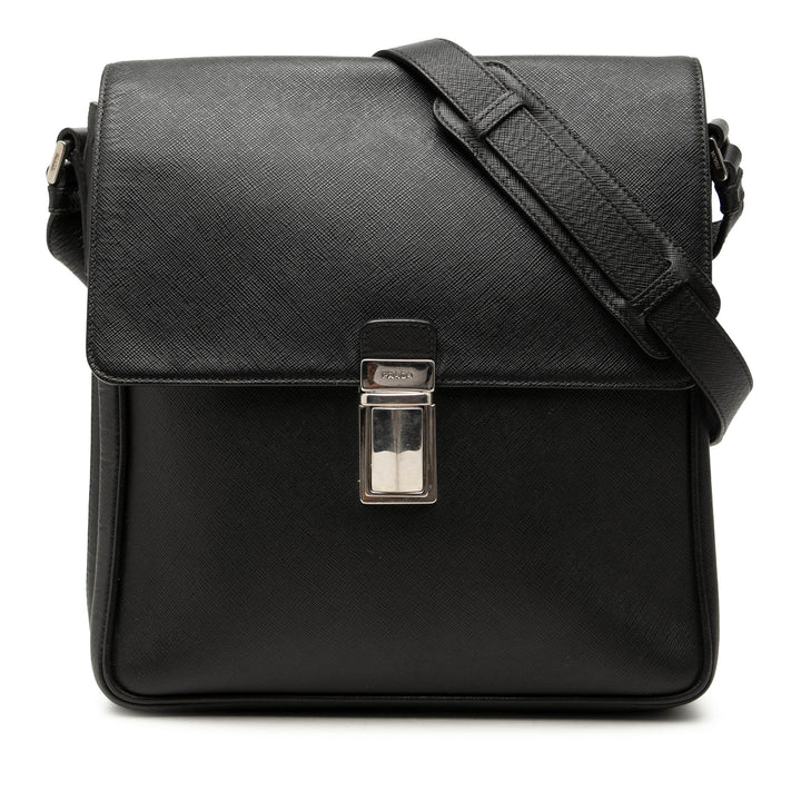 Prada Sac bandoulière Buckle Messenger Saffiano Noir – vue principale – GABY PARIS