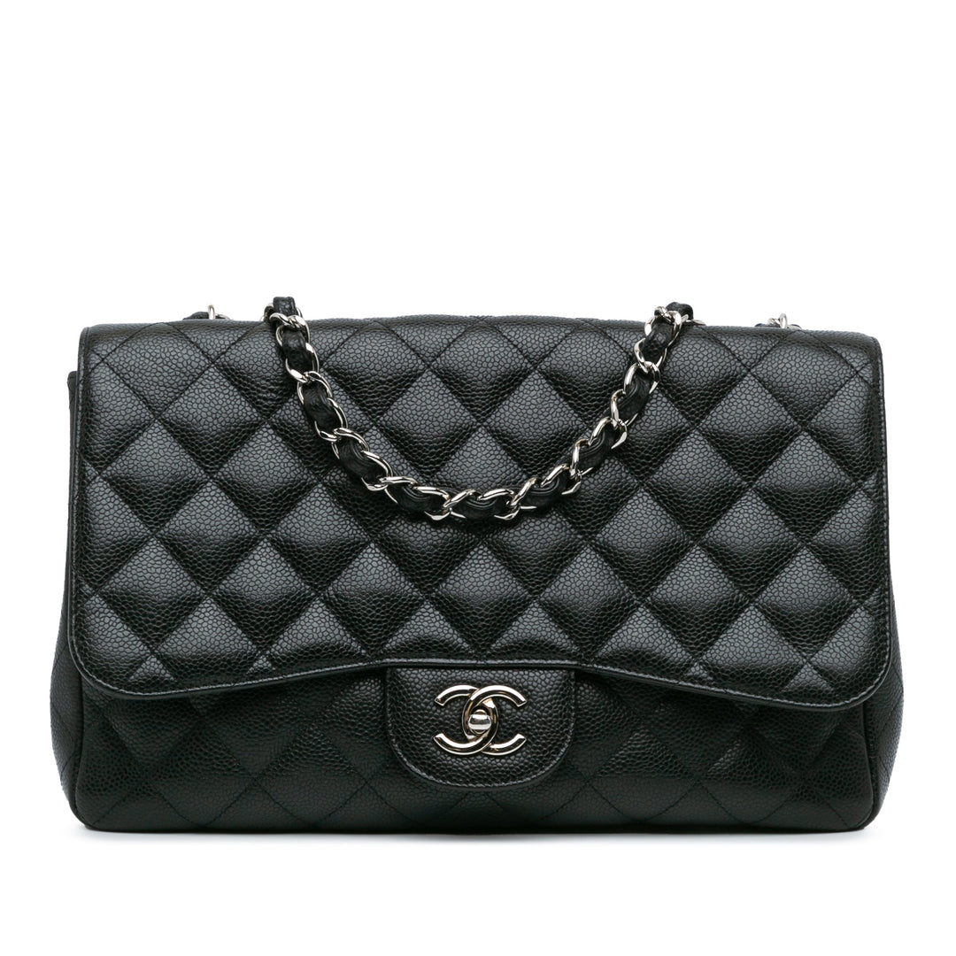 Jumbo Classic Caviar Single Flap Black - Gaby Paris