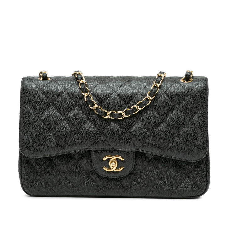 Jumbo Classic Caviar Double Flap Black - Gaby Paris