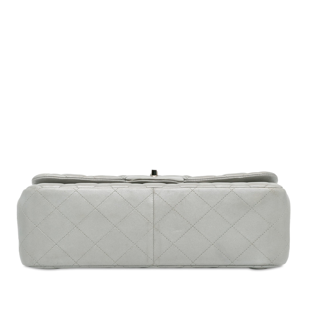 Jumbo Classic Lambskin Double Flap Silver - Gaby Paris