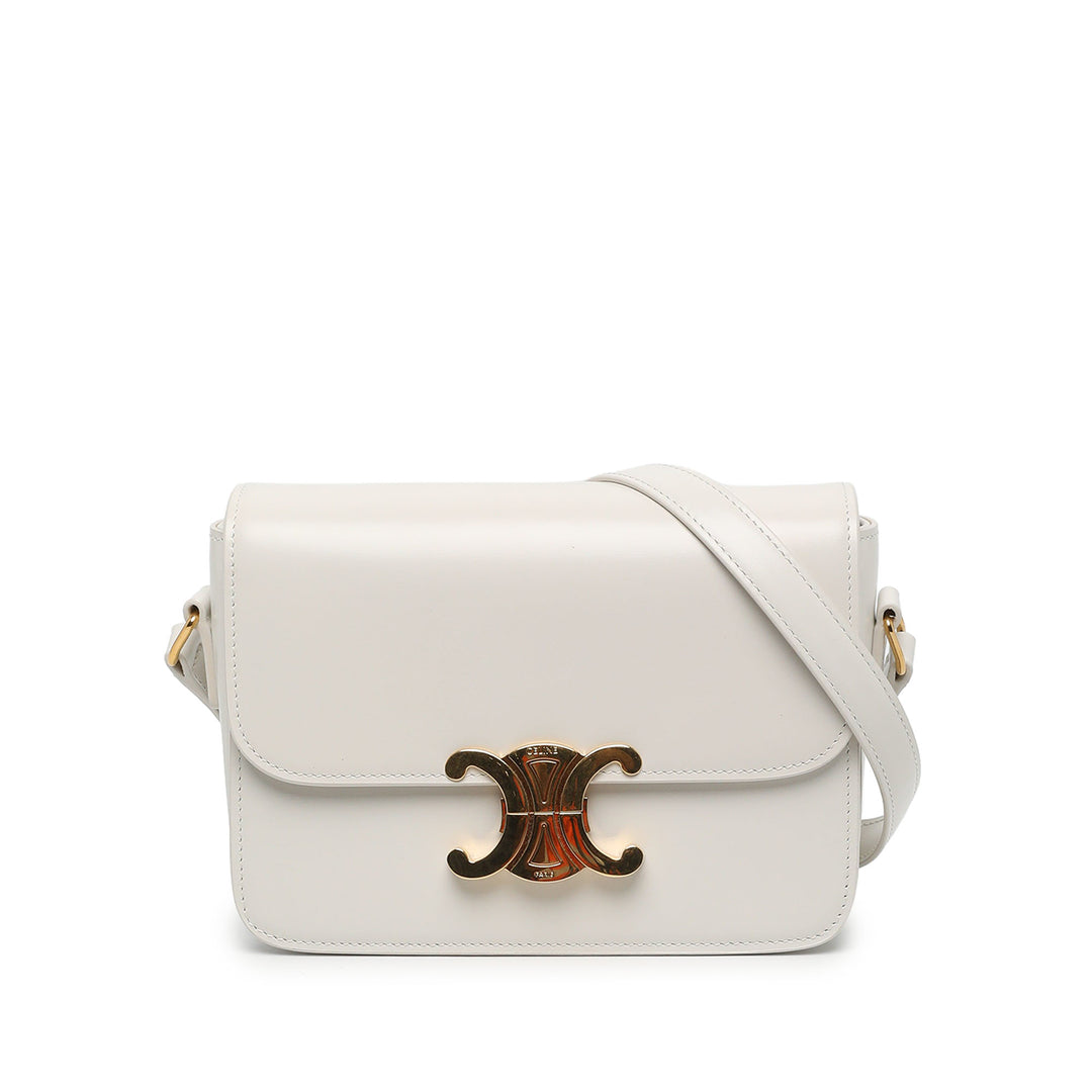 Celine Sac bandoulière brillant Triomphe Teen Cuir de veau Blanc – vue principale – GABY PARIS