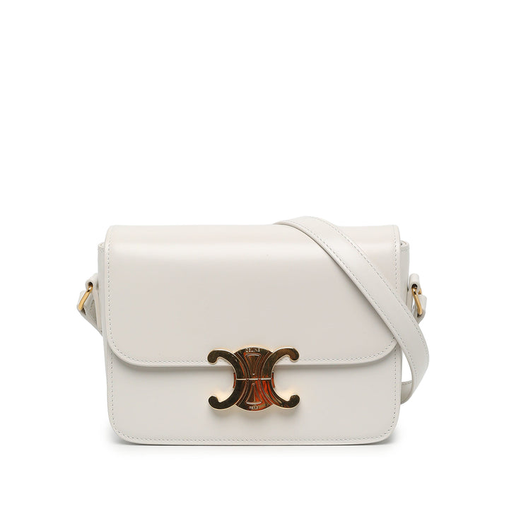 Celine Sac bandoulière brillant Triomphe Teen Cuir de veau Blanc – vue principale – GABY PARIS