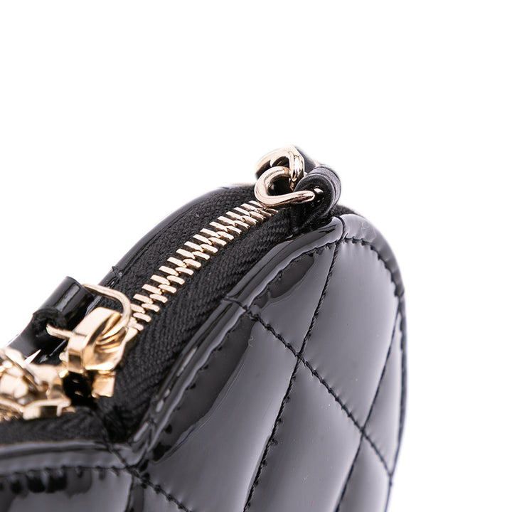 Quilted Patent Calfskin CC Heart Clutch With Chain Black - Gaby Paris