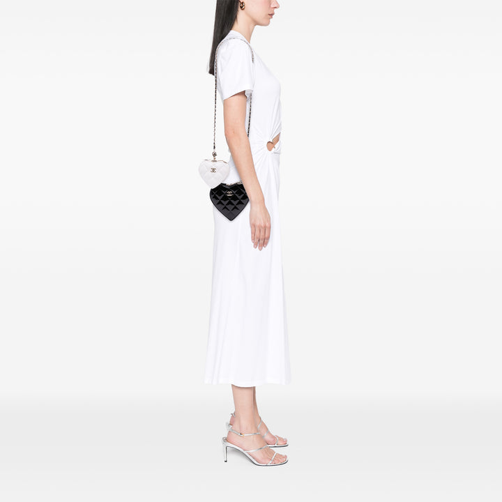 Quilted Patent Calfskin CC Heart Clutch With Chain Black - Gaby Paris