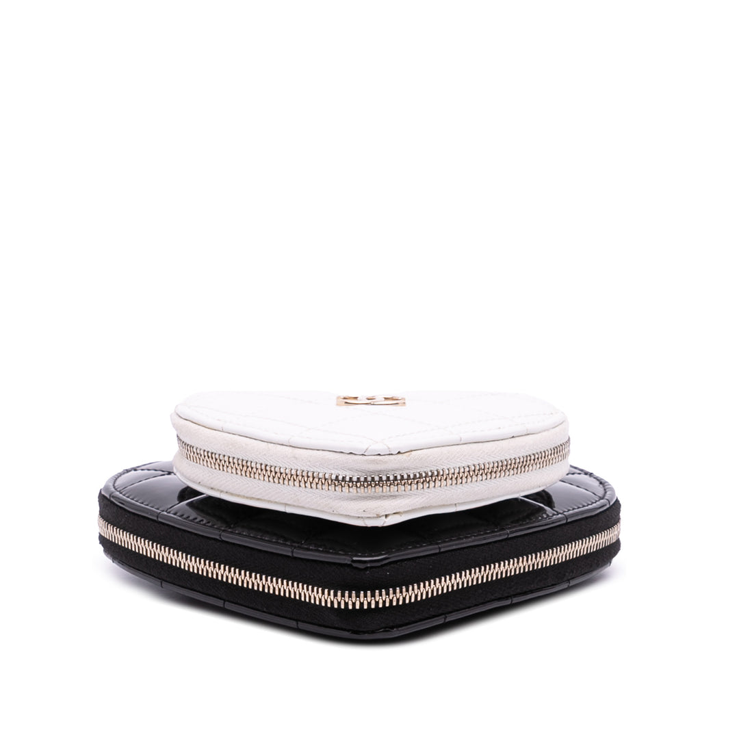 Quilted Patent Calfskin CC Heart Clutch With Chain Black - Gaby Paris