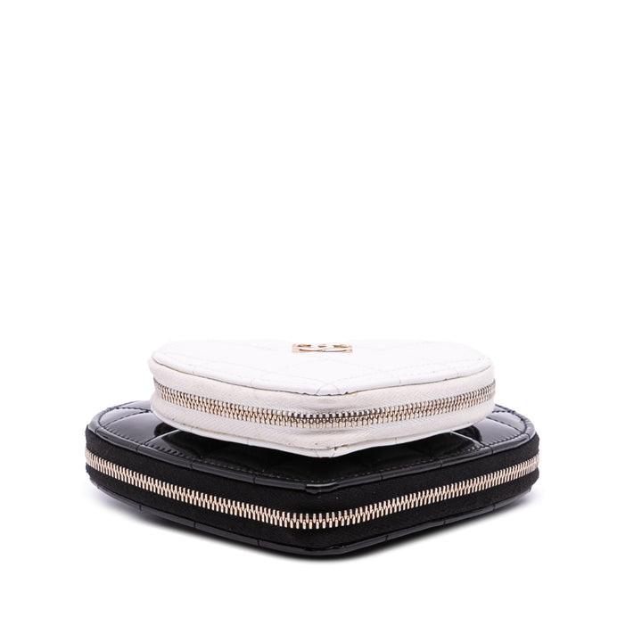 Quilted Patent Calfskin CC Heart Clutch With Chain Black - Gaby Paris