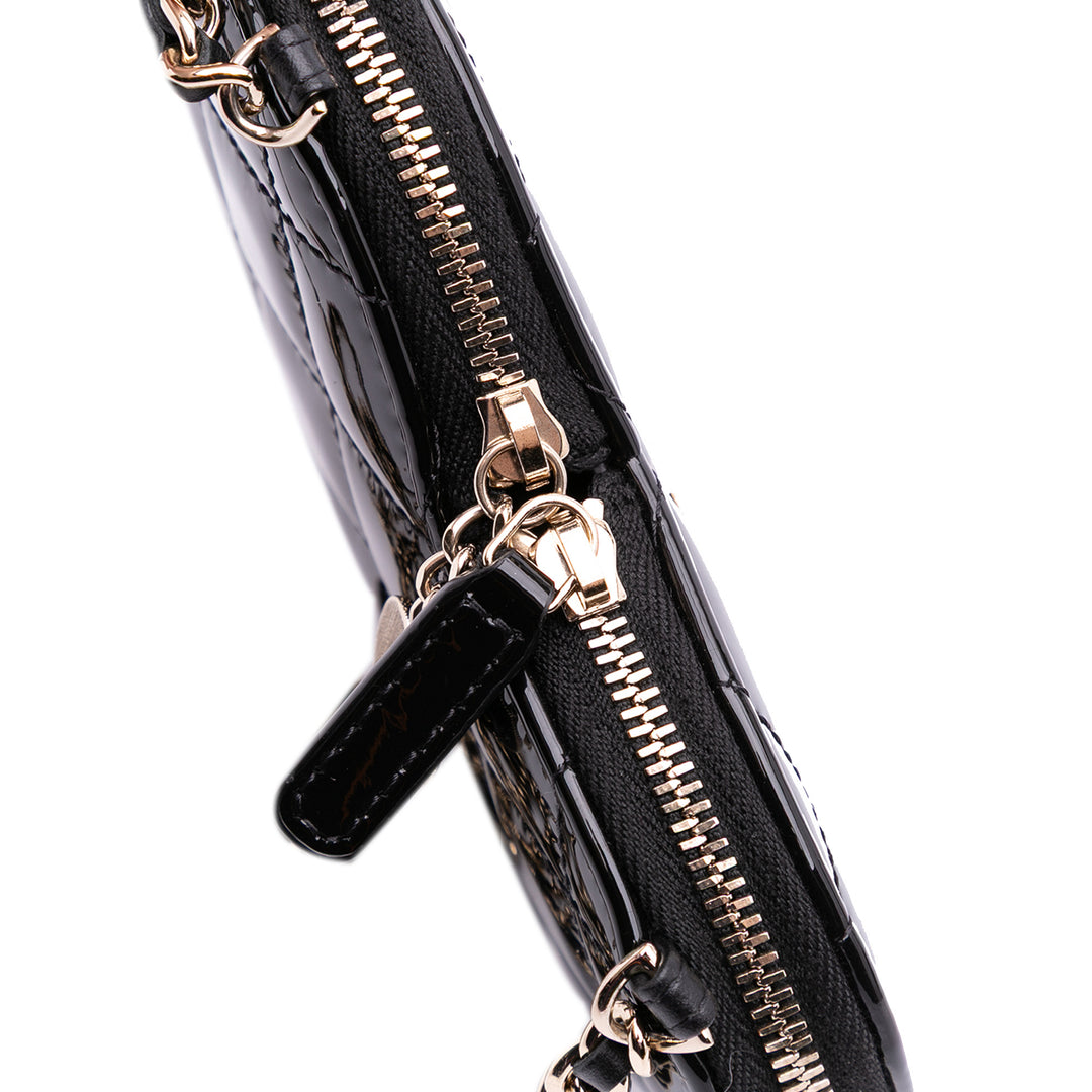 Quilted Patent Calfskin CC Heart Clutch With Chain Black - Gaby Paris