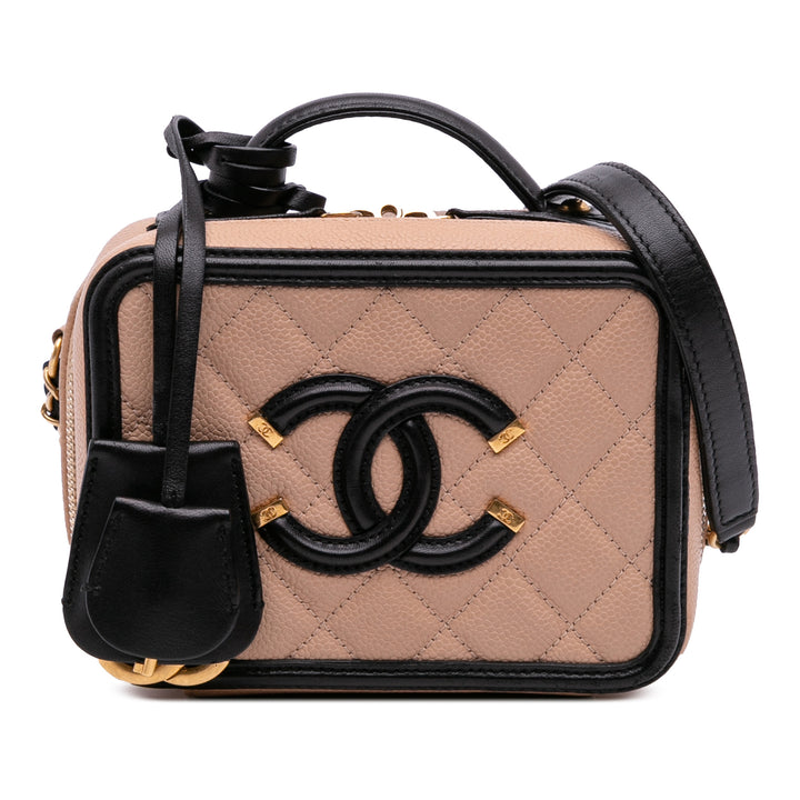 Chanel Small Caviar CC Filigree Vanity Étui Marron