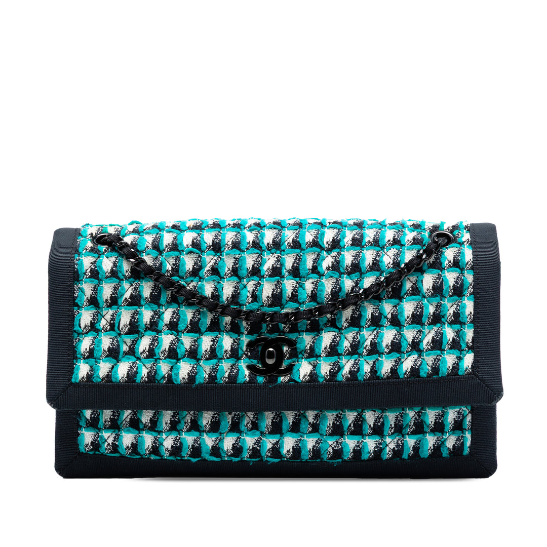 Chanel CC Multicolor Matelassé Accordion Houndstooth à rabat Tweed