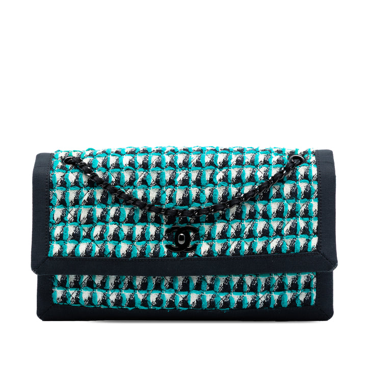 Chanel CC Multicolor Matelassé Accordion Houndstooth à rabat Tweed