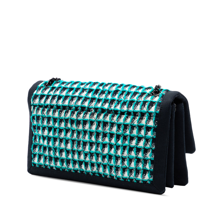 Chanel CC Multicolor Matelassé Accordion Houndstooth à rabat Tweed