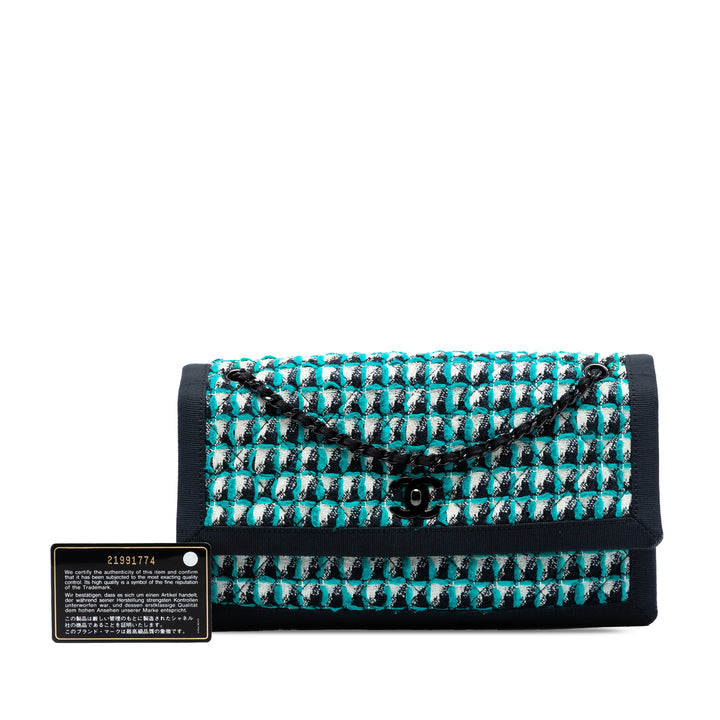 Chanel CC Multicolor Matelassé Accordion Houndstooth à rabat Tweed