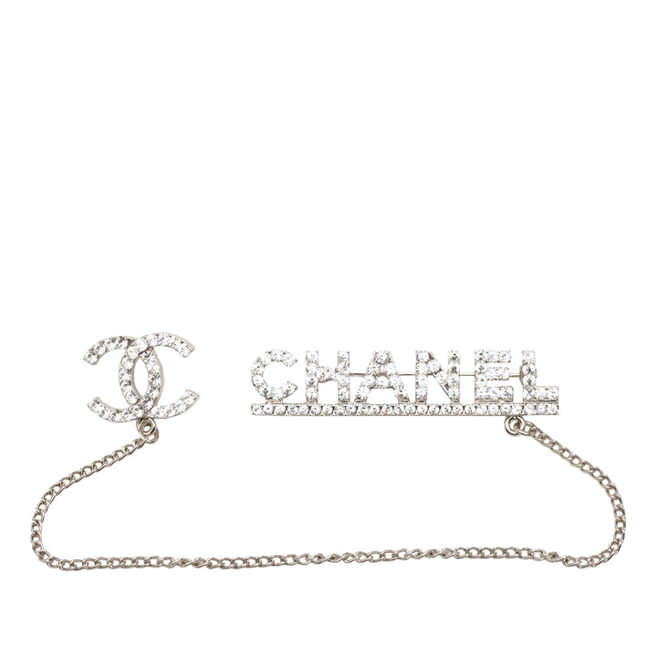 Chanel CC Brass Strass Pin Broche avec chaîne