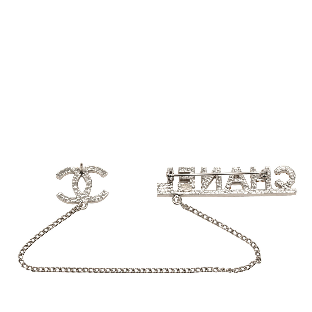 Chanel CC Brass Strass Pin Broche avec chaîne
