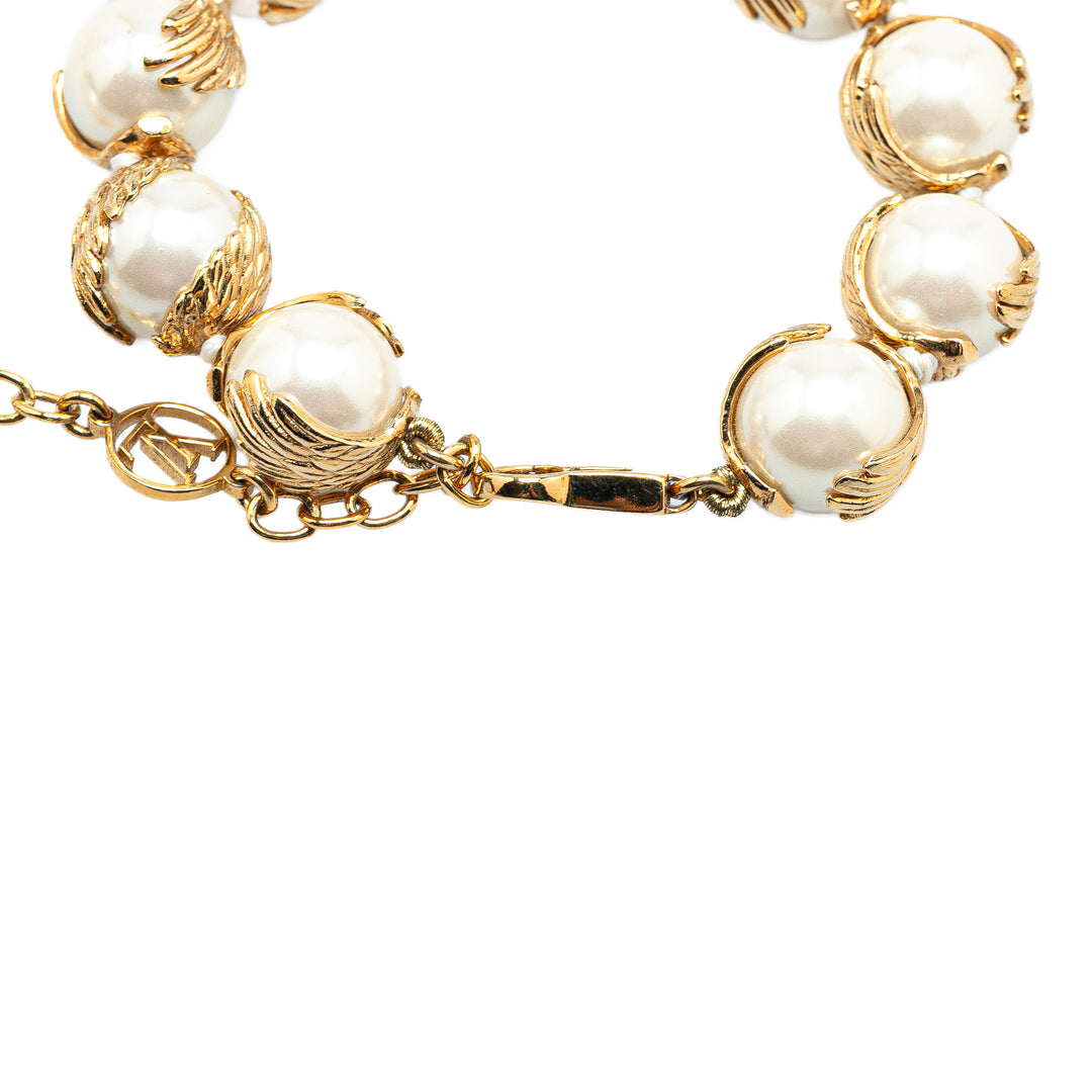 Gold Plated Faux Pearls Chain Bracelet Gold - Gaby Paris