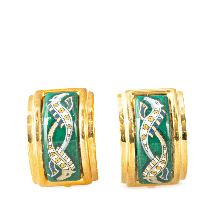 Enamel Cloisonne Clip On Earrings Green - Gaby Paris