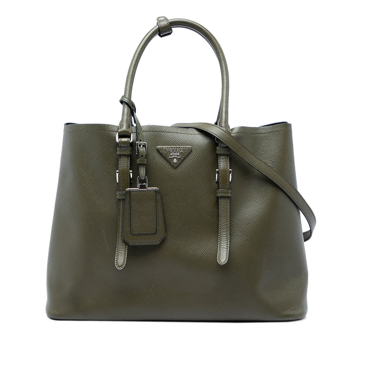 Prada Sac à main Double Poignée Saffiano Grand Vert – vue principale – GABY PARIS