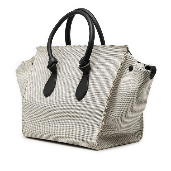 Celine Small Bicolor Toile et Cuir de veau Tie Knot Sac à main