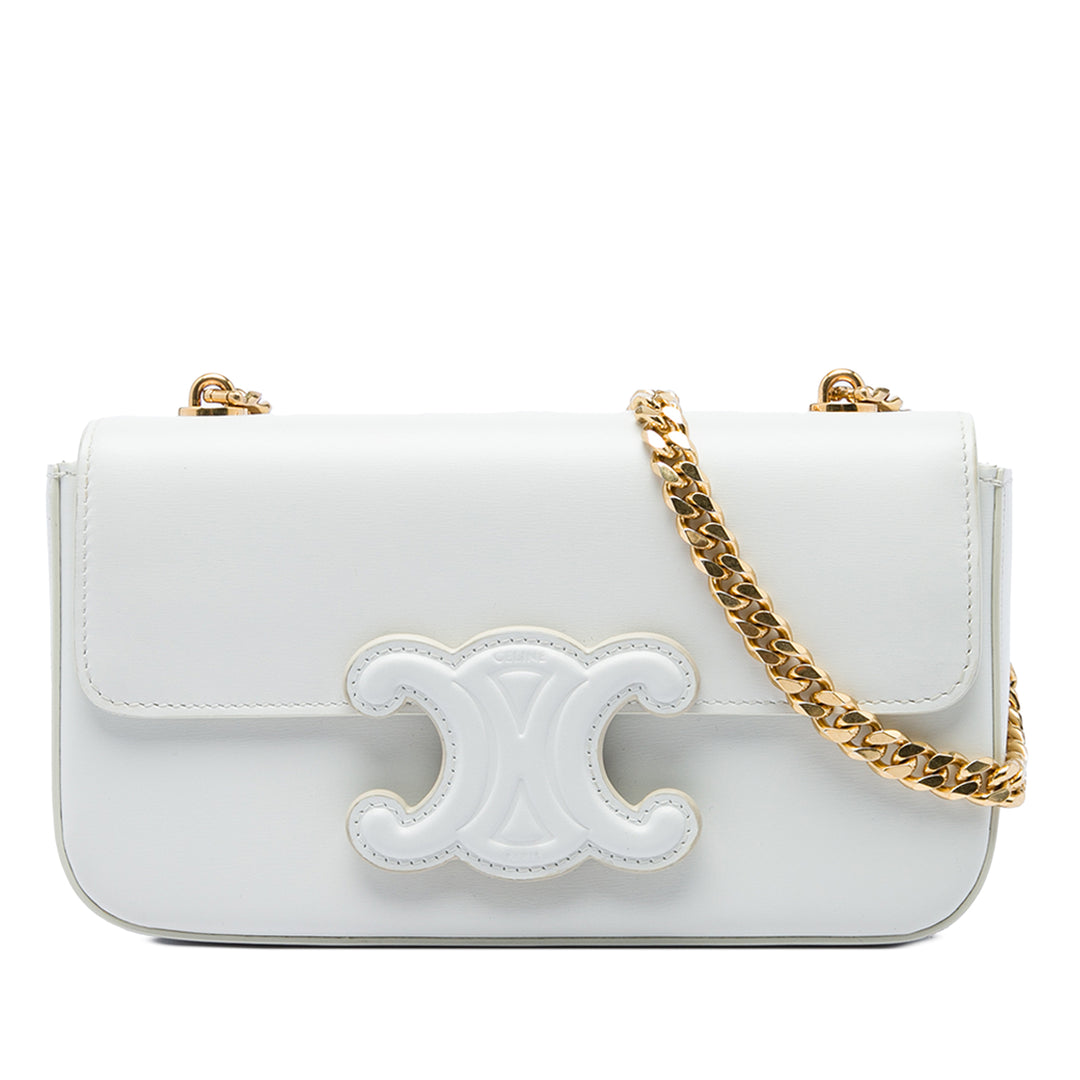 Celine Triomphe Chaîne Sac Cuir de veau Blanc – vue principale – GABY PARIS