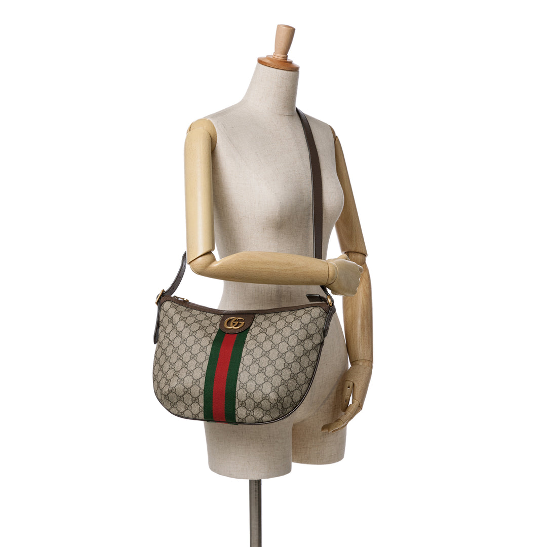 Small GG Supreme Web Ophidia Half Moon Crossbody Brown - Gaby Paris