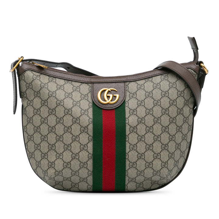 Small GG Supreme Web Ophidia Half Moon Crossbody Brown - Gaby Paris
