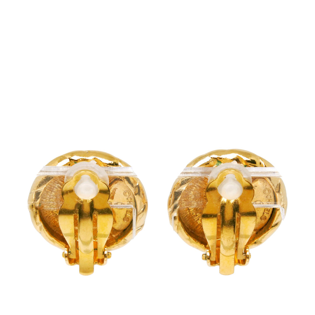 CC plaqué Rond À clip Boucles d'oreilles Doré