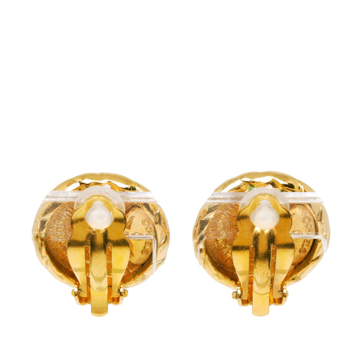 CC plaqué Rond À clip Boucles d'oreilles Doré